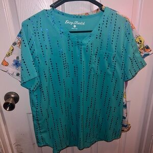 Teal Sequin Scrub Top